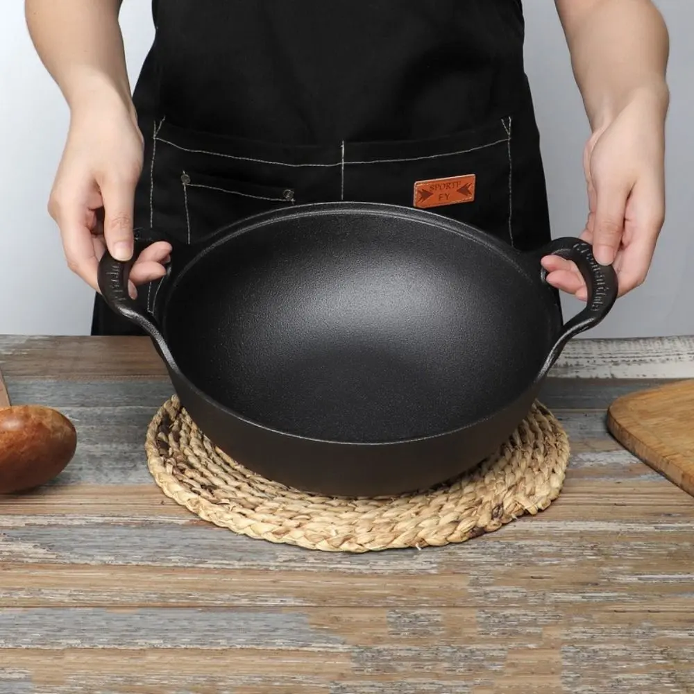 Household With Wood Lid Cast Iron Pot No Coating Binaural Handle Stew Pot Non Stick Japanese Style Soup Pot Home Use