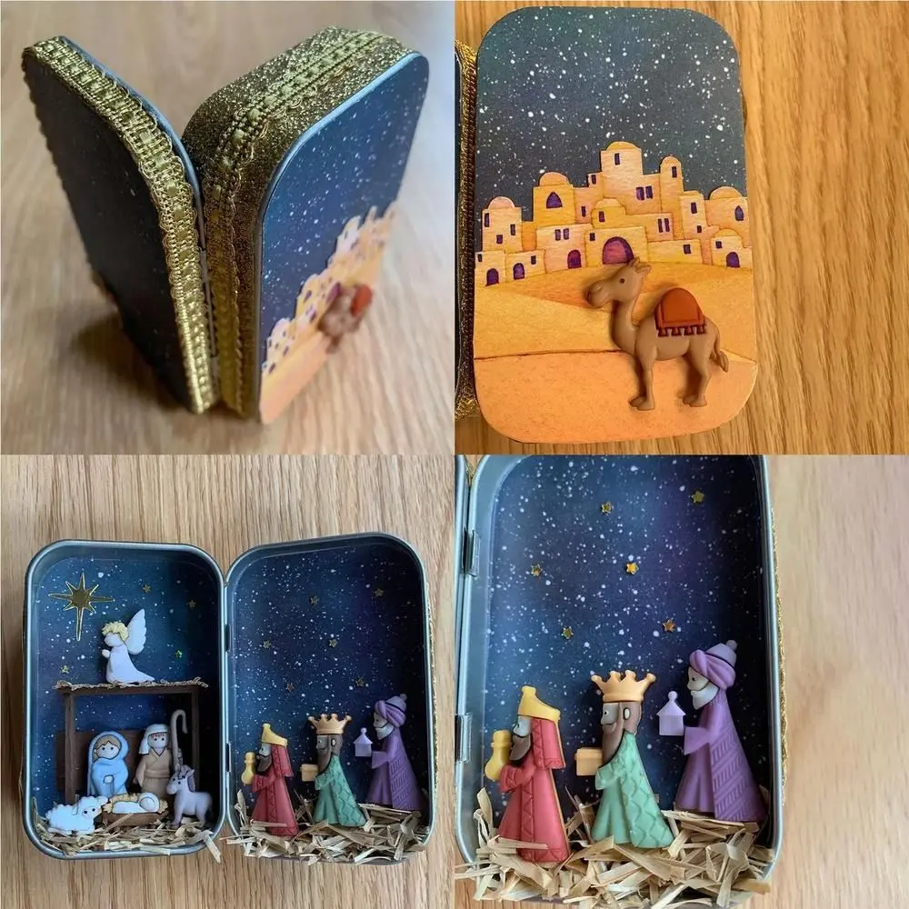 Exquisite Christmas Nativity Box Easy Carrying Cartoon Christmas Crib Ornament Colorful Desktop Figurine Ornament Living Room