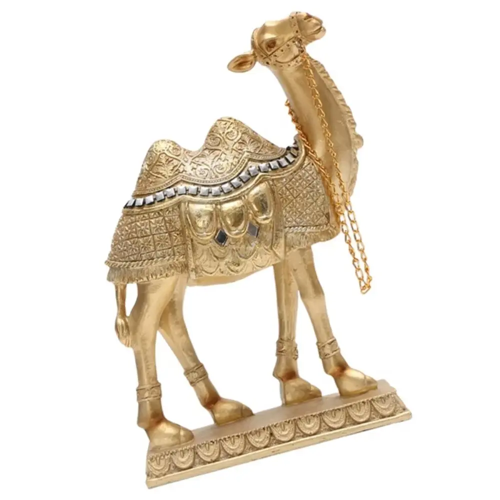 Light Luxury Decorative Golden Camel Statue Classic Vivid Standing Camels Sculpture Elegant Feng Shui Ornaments Desktop