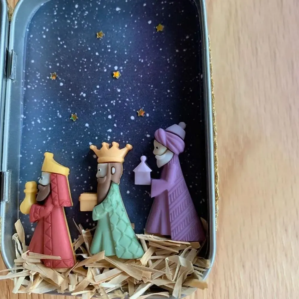 Exquisite Christmas Nativity Box Easy Carrying Cartoon Christmas Crib Ornament Colorful Desktop Figurine Ornament Living Room