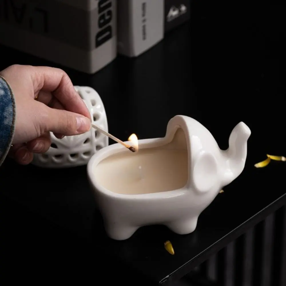 White Hollow Elephant Candle Holder Elephant Windproof Elephant Incense Tray Hollow Cover Little Ceramic Aromatherapy Ornament