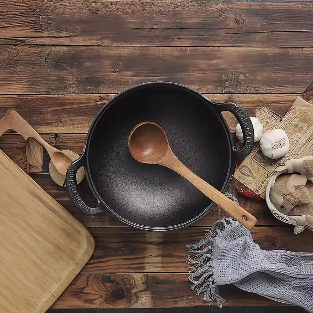 Household With Wood Lid Cast Iron Pot No Coating Binaural Handle Stew Pot Non Stick Japanese Style Soup Pot Home Use