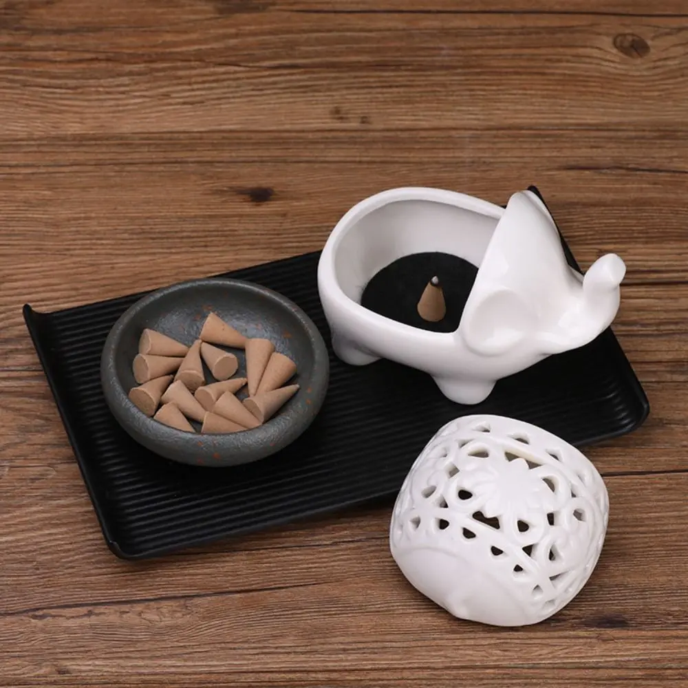 White Hollow Elephant Candle Holder Elephant Windproof Elephant Incense Tray Hollow Cover Little Ceramic Aromatherapy Ornament