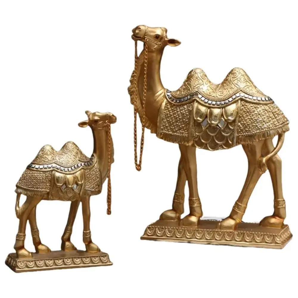 Light Luxury Decorative Golden Camel Statue Classic Vivid Standing Camels Sculpture Elegant Feng Shui Ornaments Desktop