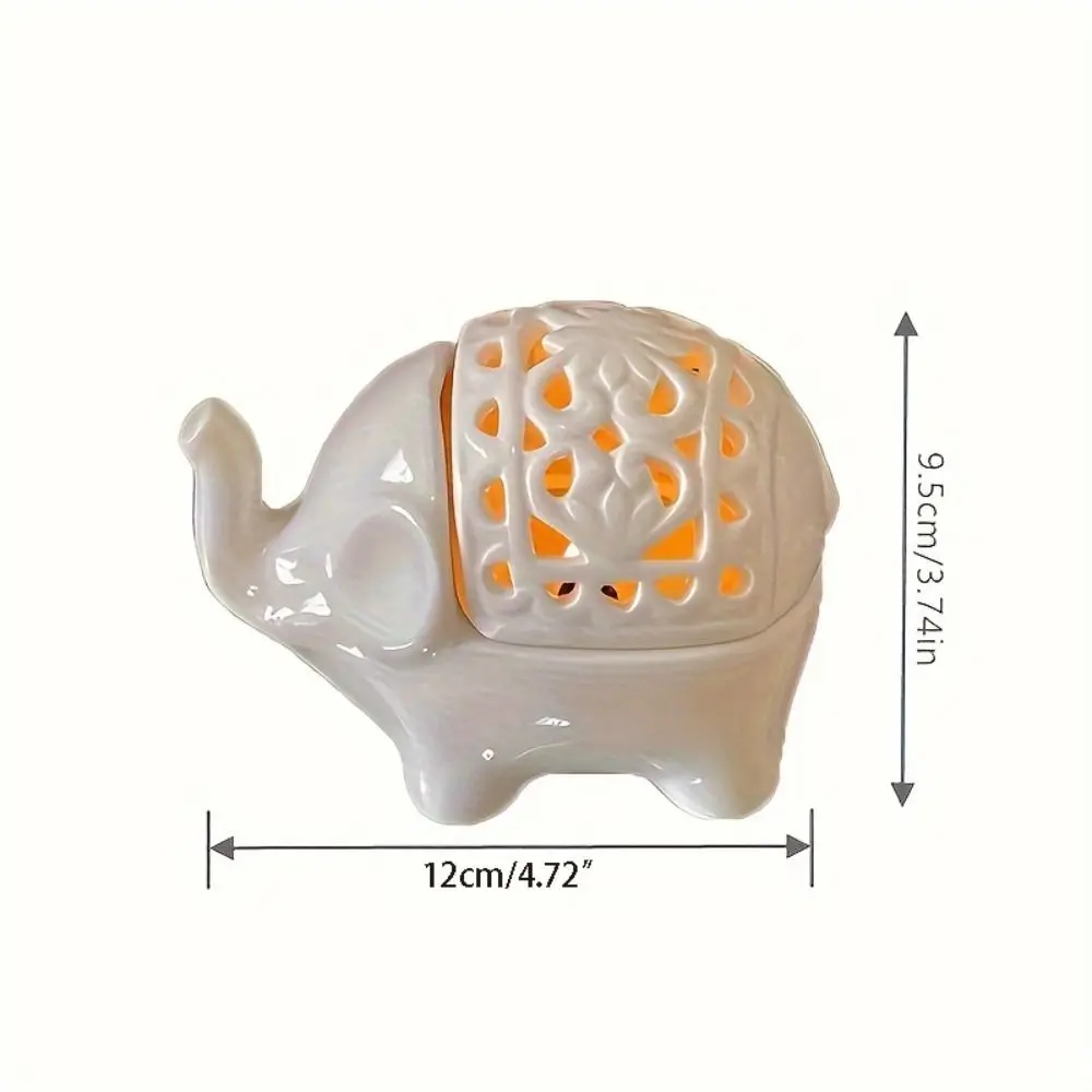 White Hollow Elephant Candle Holder Elephant Windproof Elephant Incense Tray Hollow Cover Little Ceramic Aromatherapy Ornament