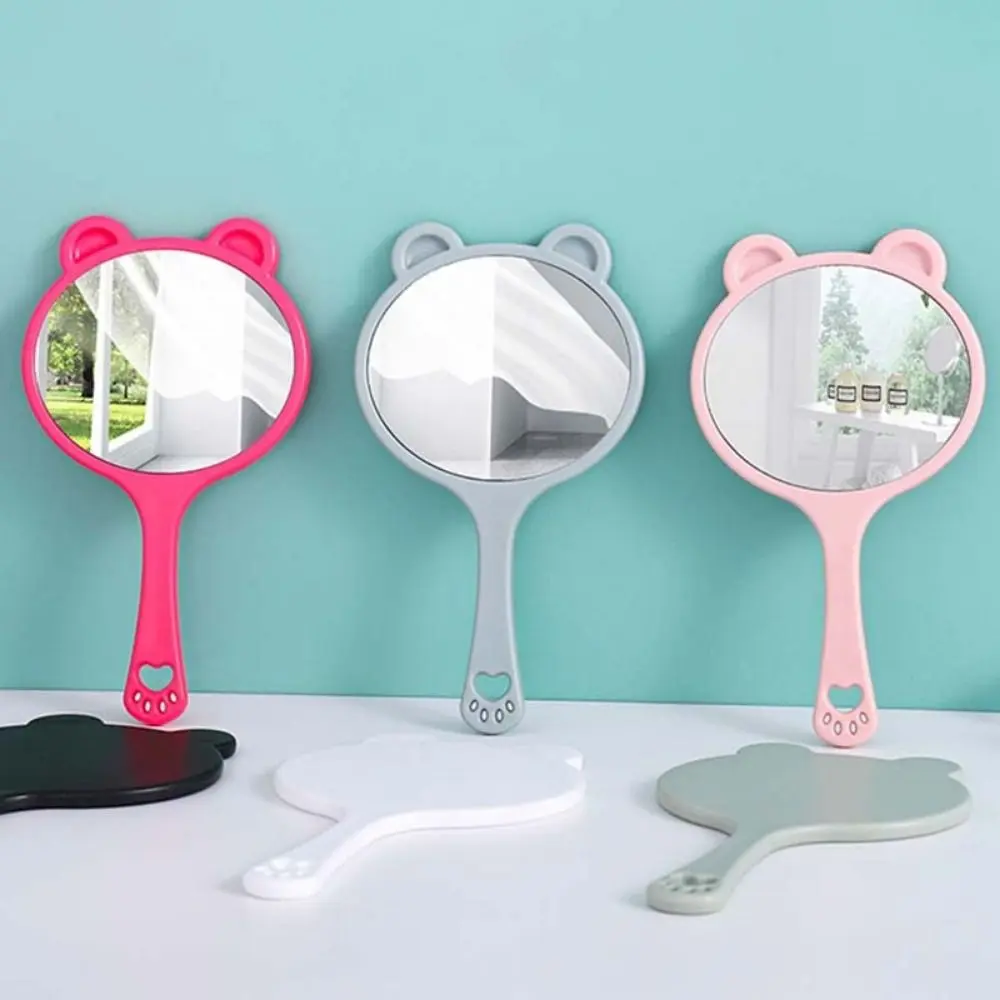Simple Unique Bear Head Handheld Mirror Cute Cartoon Bear Claw Mirror DIY Cosmetic Mirror Makeup Tool