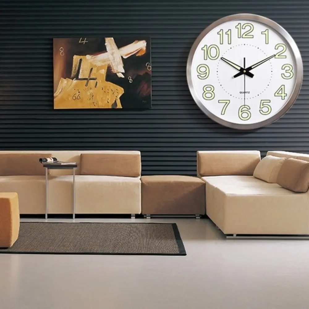 Creative 12inch Glow in The Dark Clock Non-Ticking Hanging Silent Quartz Clock Plastic Energy-Saving Digital Clock Living Room
