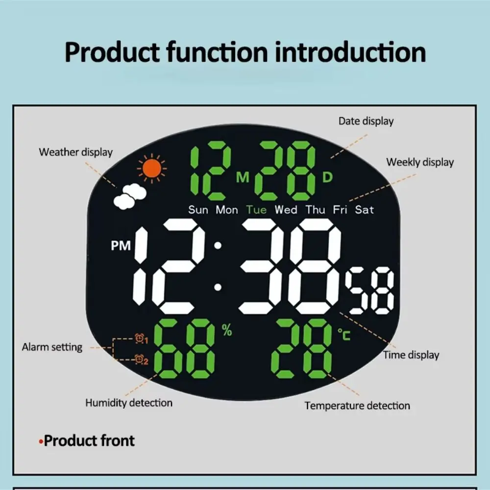 Multi-functional Large Display Digital Clock Mirrored Auto Dimming Wall-mounted Electronic Clock Remote Control Standing/Hanging