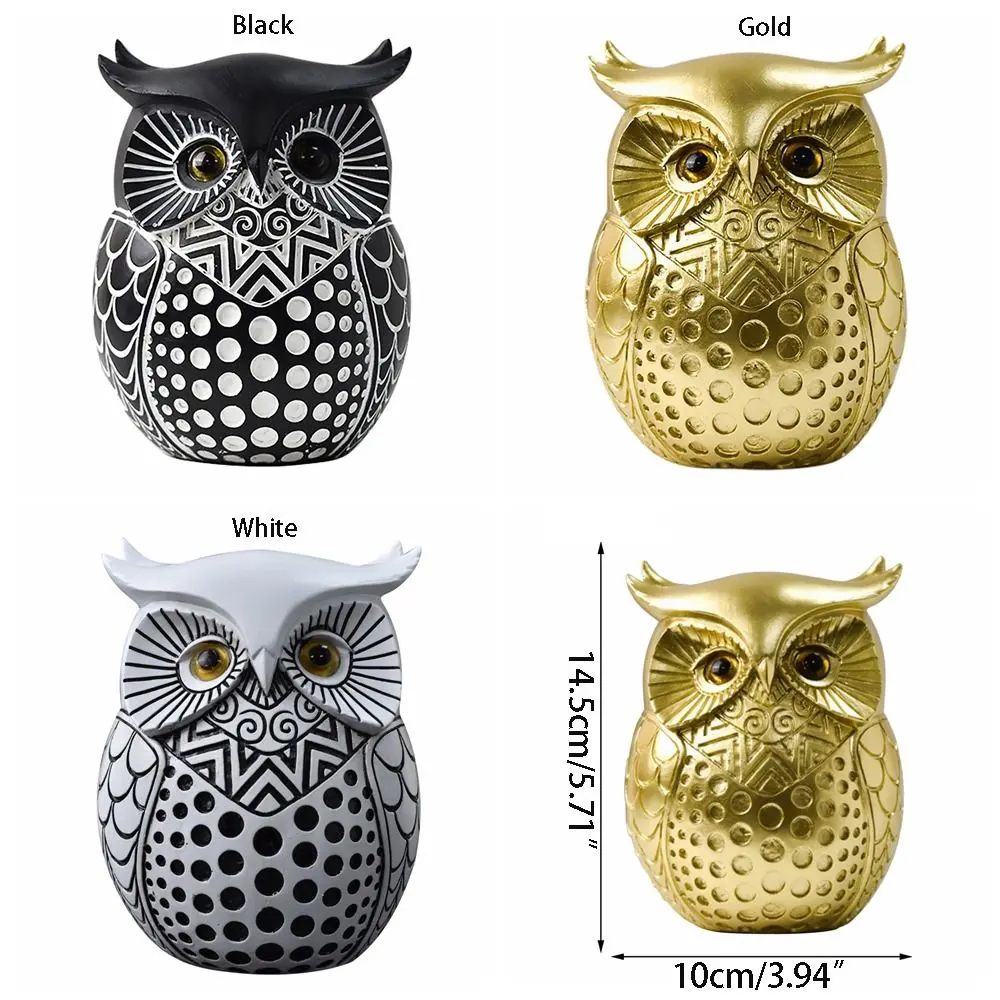 Simple Resin Craft Owl Figurine Cartoon Cute Owl Statue Handmade Animal Sculpture Bedroom