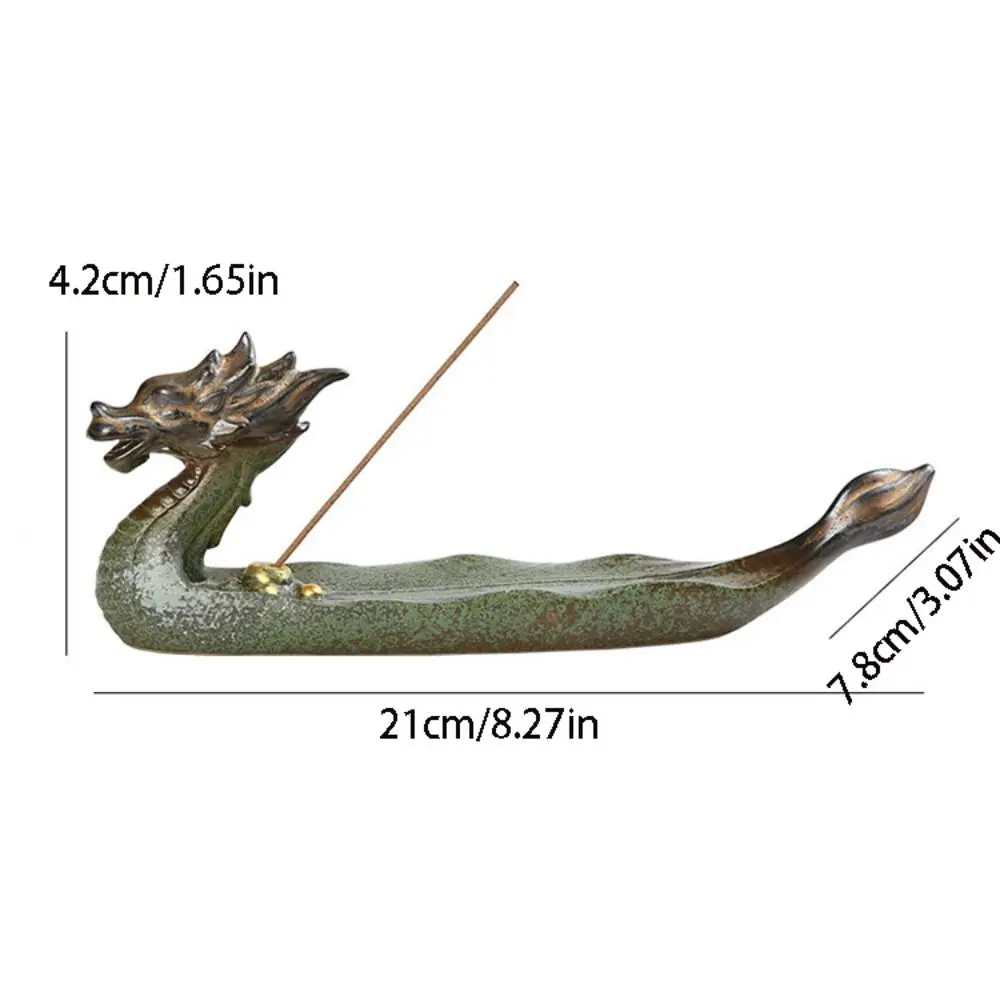 Dragon Boat Shape Incense Burner Ceramics Antique Incense Tray Chinese Style Handcraft Line Incense Insertion Seat Office