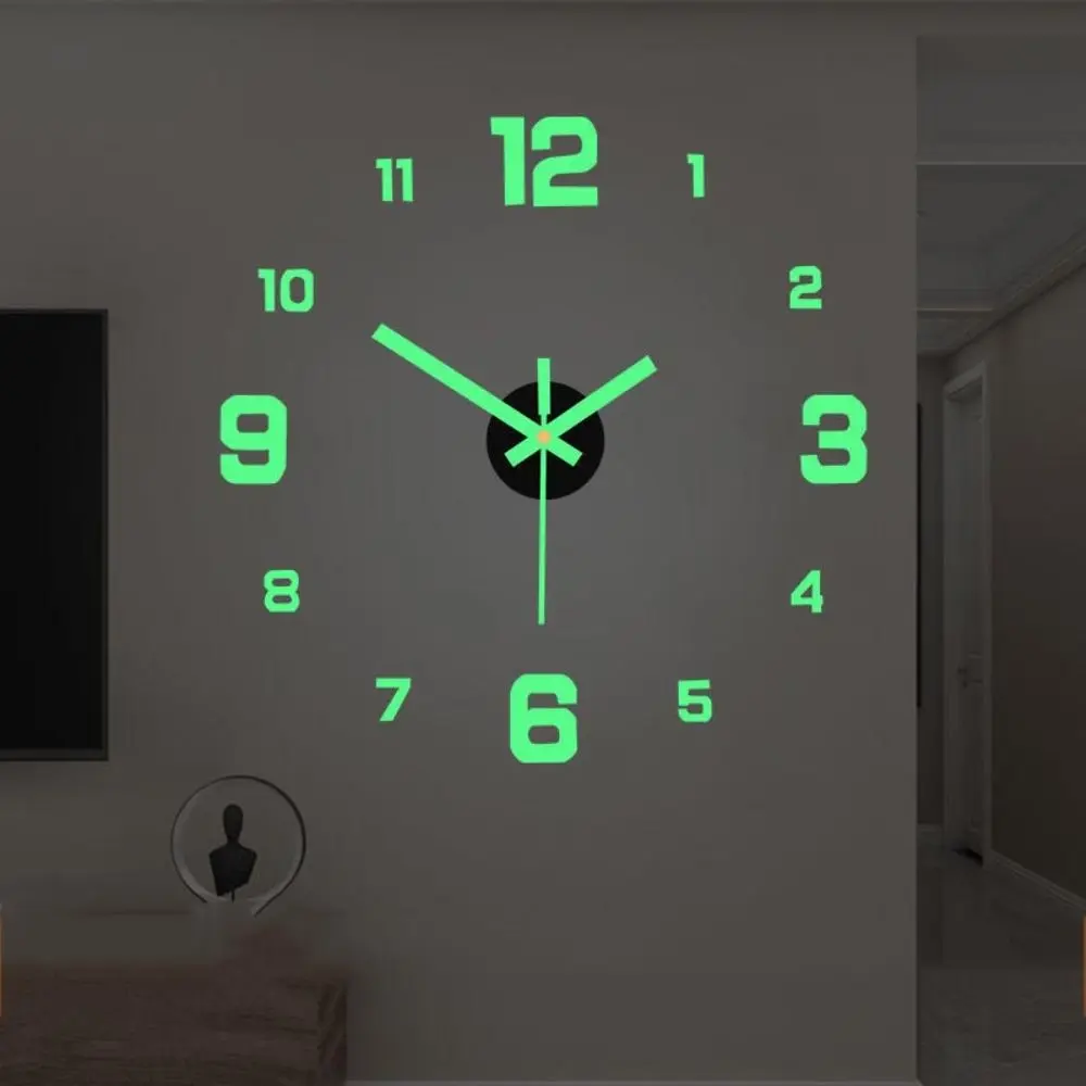 Creative Punch-Free 3D Home Decor Bedroom Background For Living Room Mute Clock Wall Sticker Clock Digital Clock Luminous Decal