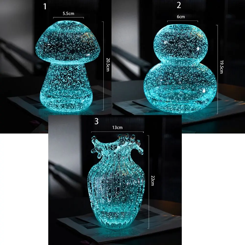 Ins Dreamlike Fluorescent Vase Exquisite Unique Luminous Glacier Vase Glow-in-the-dark Transparent Mushroom Vase Home Decor