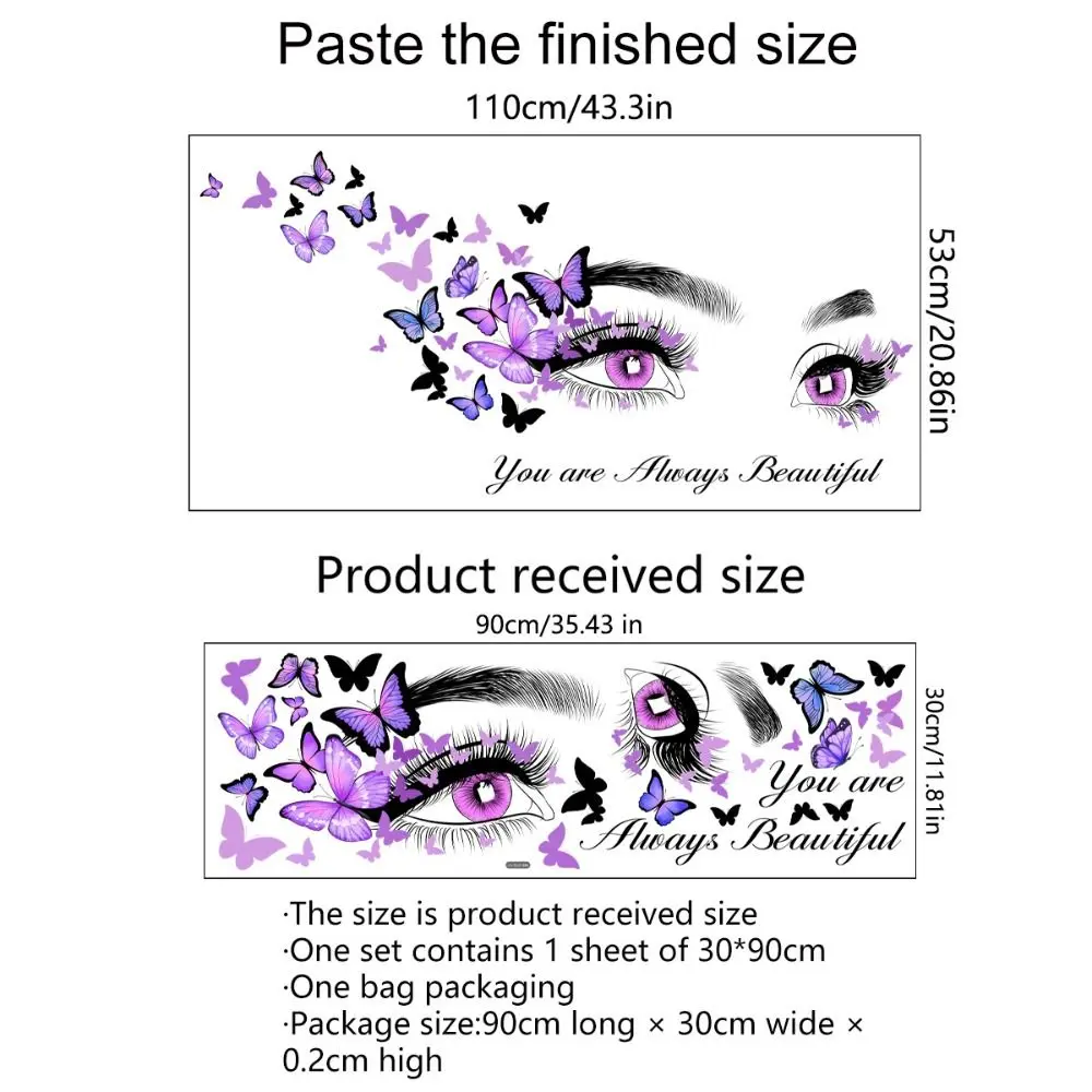 Elegant Purple Series Butterfly Wall Stickers PVC English Slogan Purple Eyes Decal Butterfly Self Adhesiv Bedroom
