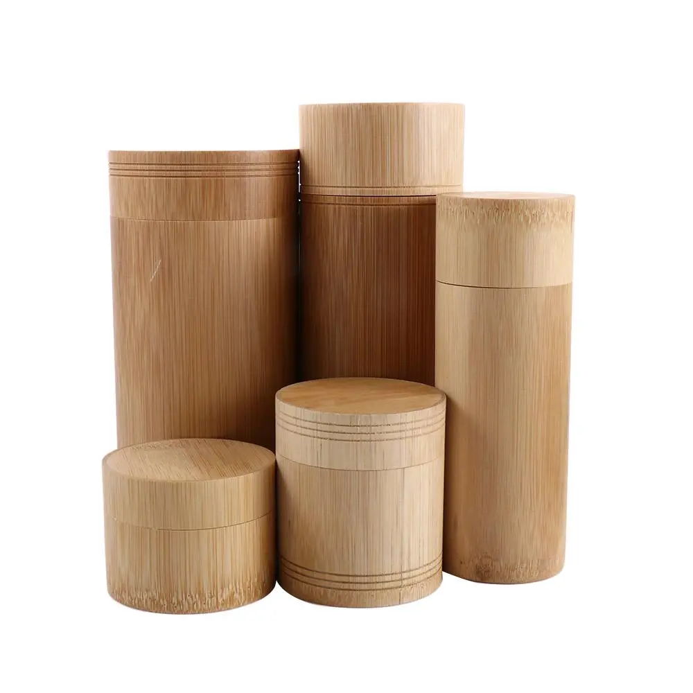 Round Natural Bottle Jar Bamboo Handmade Container Storage Box Organizer Tea Canister