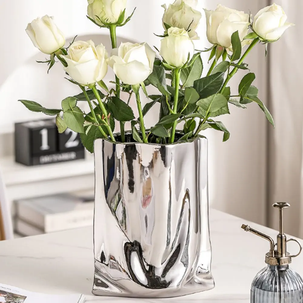 Light Luxury Electroplated Ceramic Vase Elegant Minimalist Decorative Bottles INS Creative Tabletop Flower Vase