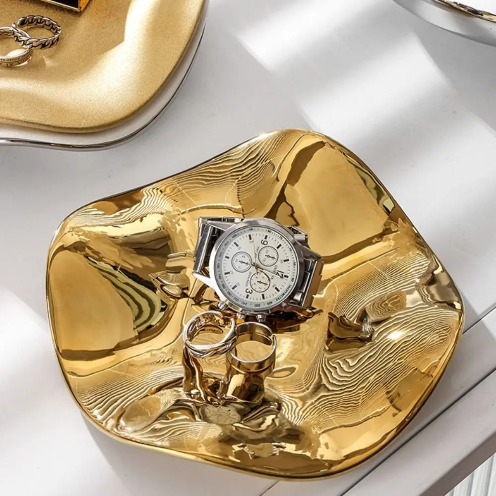 Home Decoration Ceramic Jewelry Display Tray Irregular Ins Style Storage Plate Crafts Flower Shaped Decorative Plate Kitchen