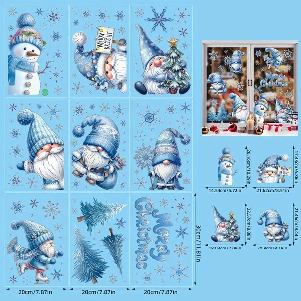 9Pcs Cartoon Christmas Wall Sticker Snowman Snowflakes Santa Windows Stickers Waterproof Home Decoration Wallpaper Glass