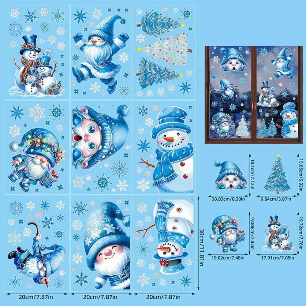9Pcs Cartoon Christmas Wall Sticker Snowman Snowflakes Santa Windows Stickers Waterproof Home Decoration Wallpaper Glass