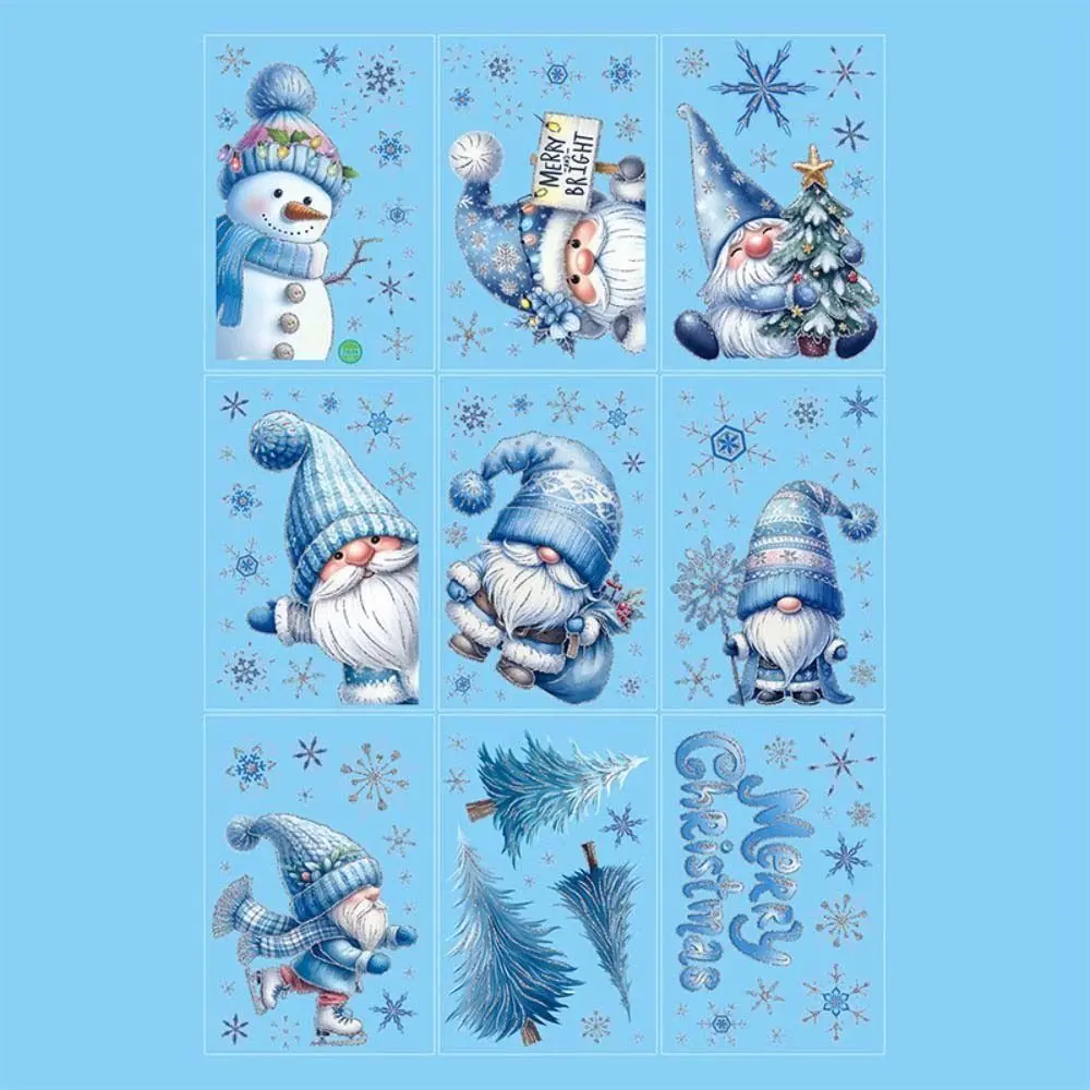 9Pcs Cartoon Christmas Wall Sticker Snowman Snowflakes Santa Windows Stickers Waterproof Home Decoration Wallpaper Glass