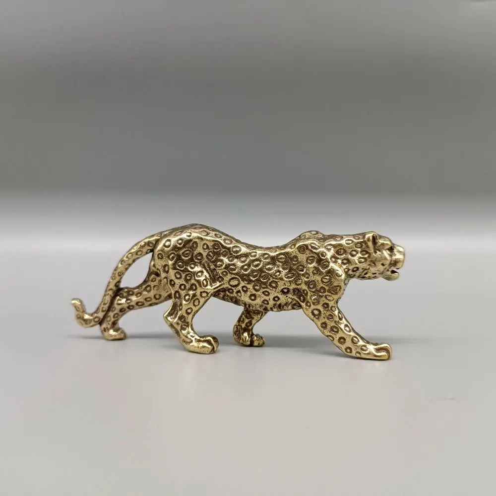 Vintage Solid Cheetah Small Statue Brass Lucky Animal Leopard Figurines Funny Brass Leopard Miniatures Home Decor