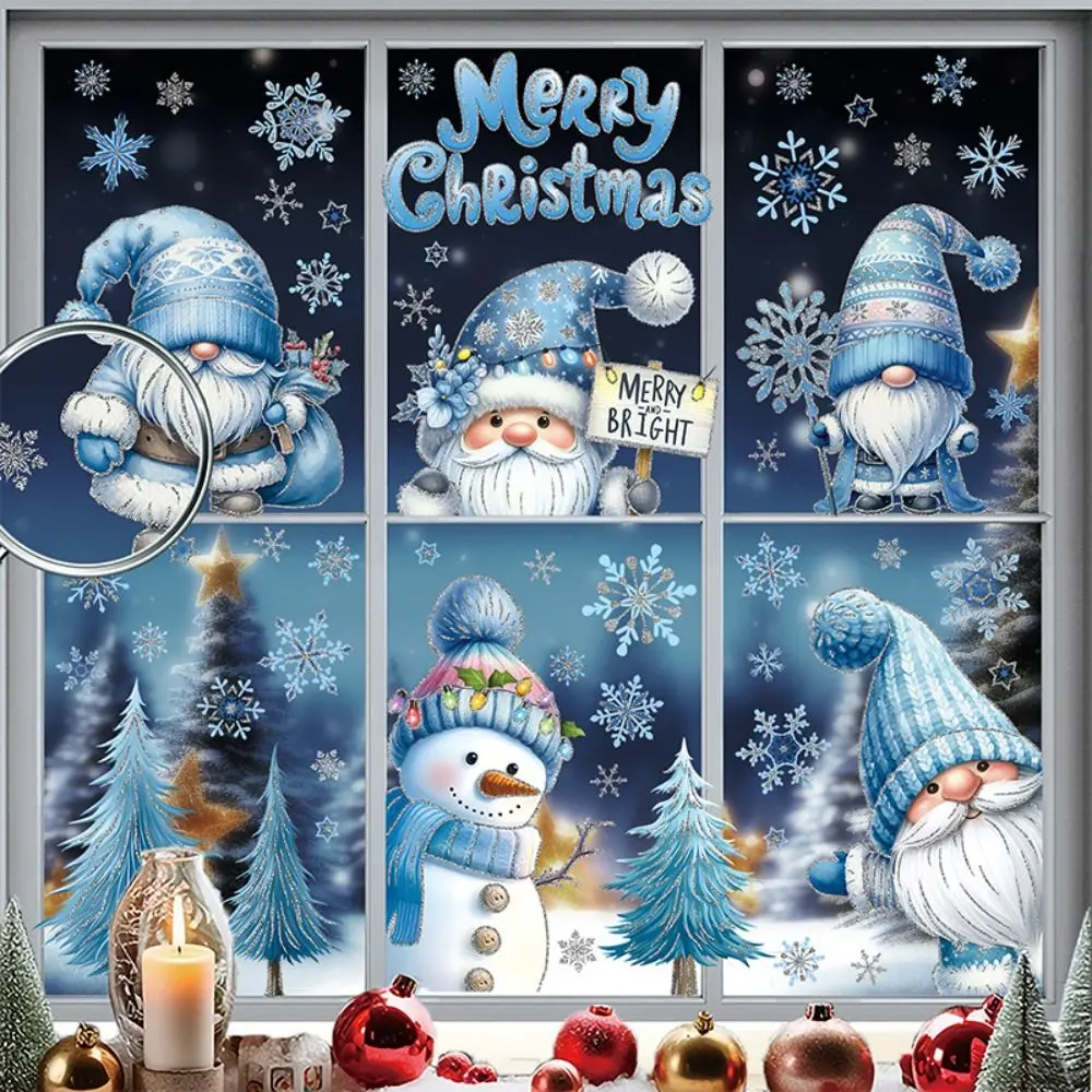9Pcs Cartoon Christmas Wall Sticker Snowman Snowflakes Santa Windows Stickers Waterproof Home Decoration Wallpaper Glass