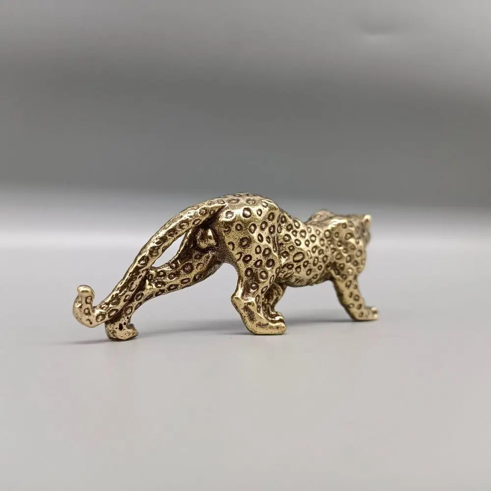 Vintage Solid Cheetah Small Statue Brass Lucky Animal Leopard Figurines Funny Brass Leopard Miniatures Home Decor