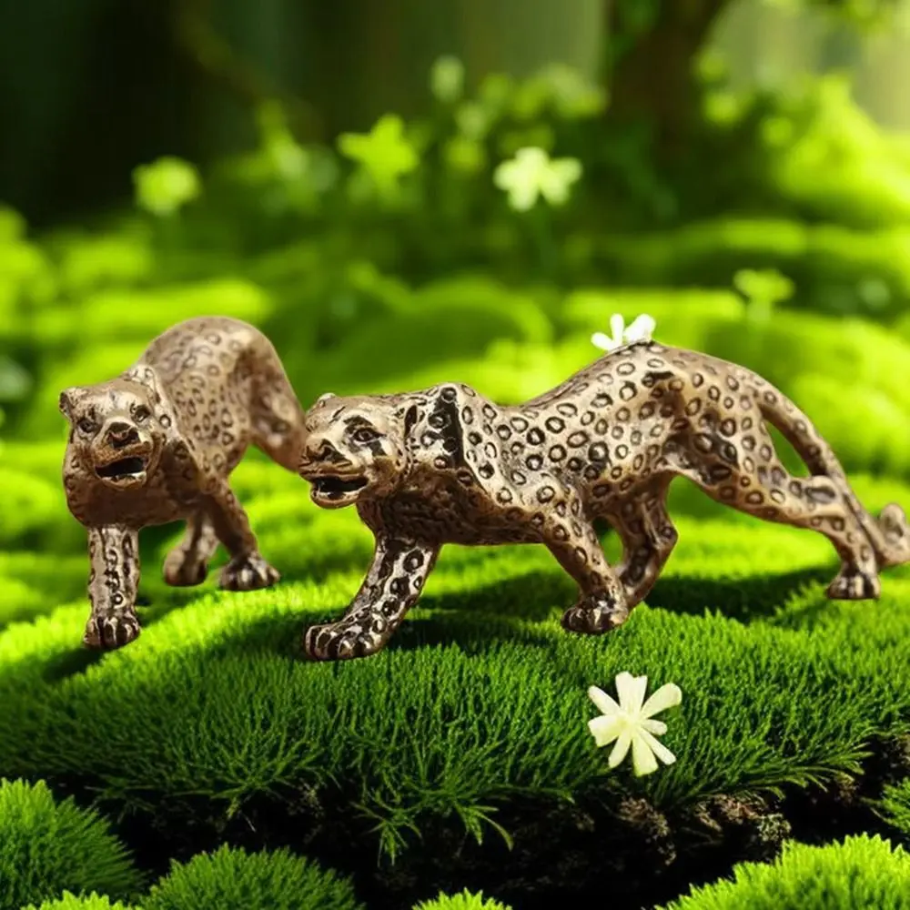 Vintage Solid Cheetah Small Statue Brass Lucky Animal Leopard Figurines Funny Brass Leopard Miniatures Home Decor