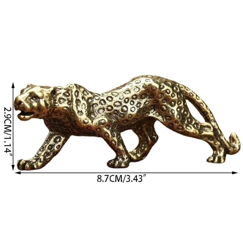 Vintage Solid Cheetah Small Statue Brass Lucky Animal Leopard Figurines Funny Brass Leopard Miniatures Home Decor