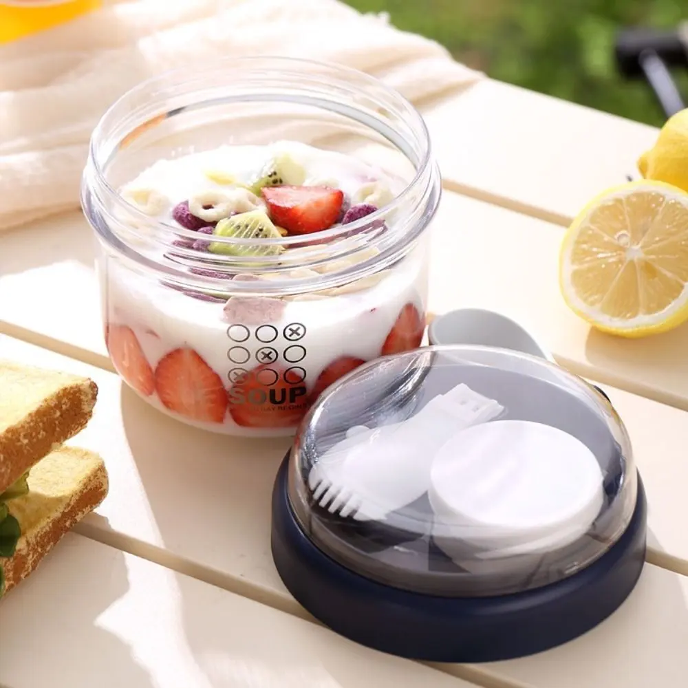 Leakproof 650ml Yogurt Cups Portable Food Storage Salad Containers Thickened with Spoon Overnight Oatmeal Cup Student