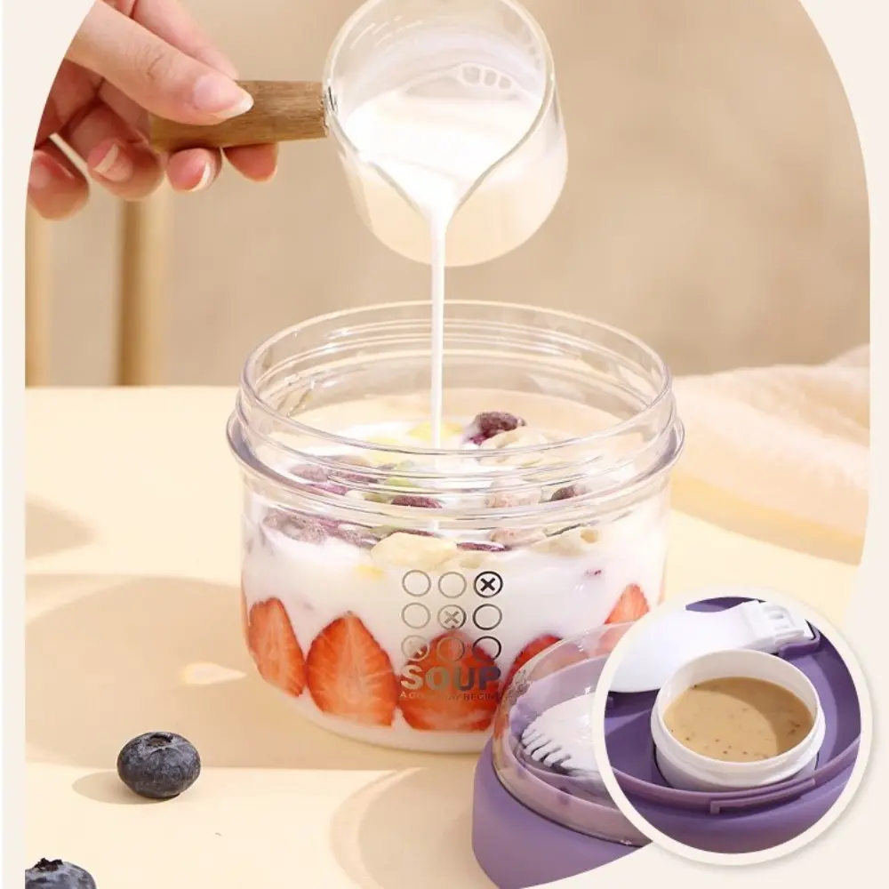 Leakproof 650ml Yogurt Cups Portable Food Storage Salad Containers Thickened with Spoon Overnight Oatmeal Cup Student