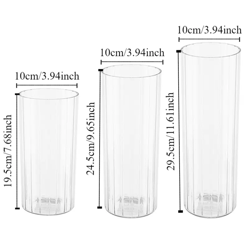 Shatterproof Acrylic Cylinder Vase Striped Style Modern Transparent Flower Vase Durable Simple Awakening Flower Bucket Home