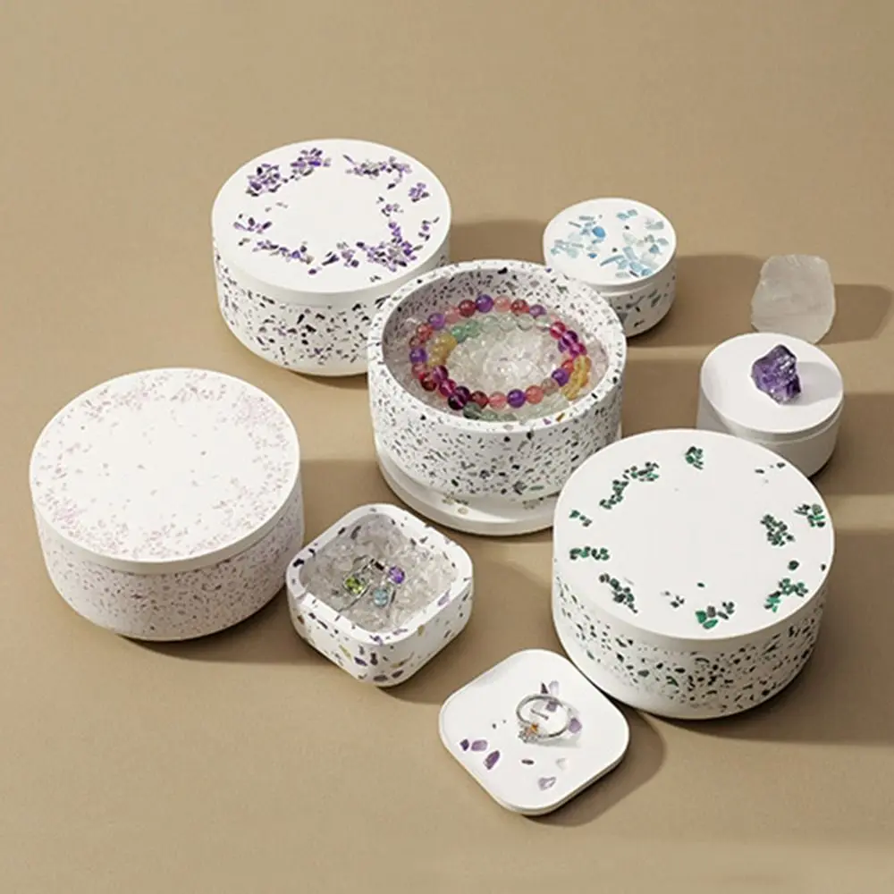 Creative Natural Crystal Round DIY Jewelry Storage Container with Lid Decorative Gypsum Degaussing Bowl Crystal Storage