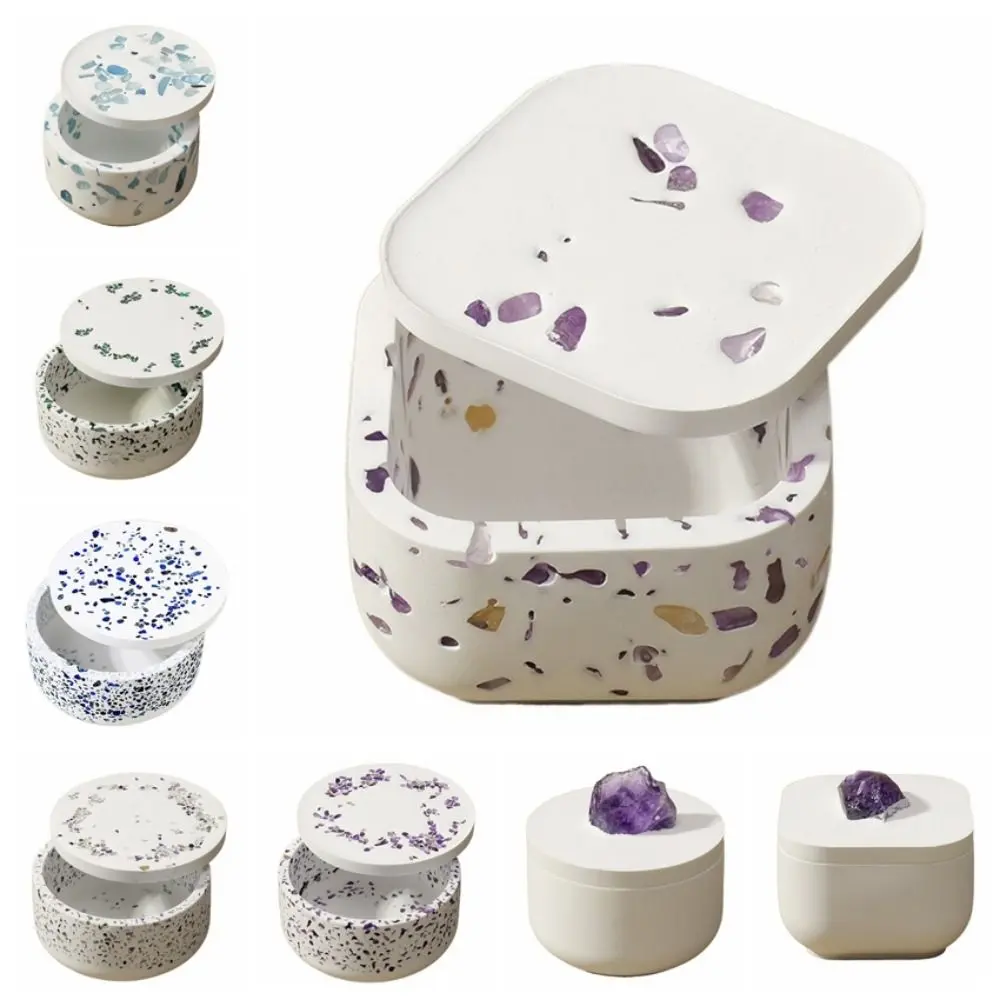 Creative Natural Crystal Round DIY Jewelry Storage Container with Lid Decorative Gypsum Degaussing Bowl Crystal Storage