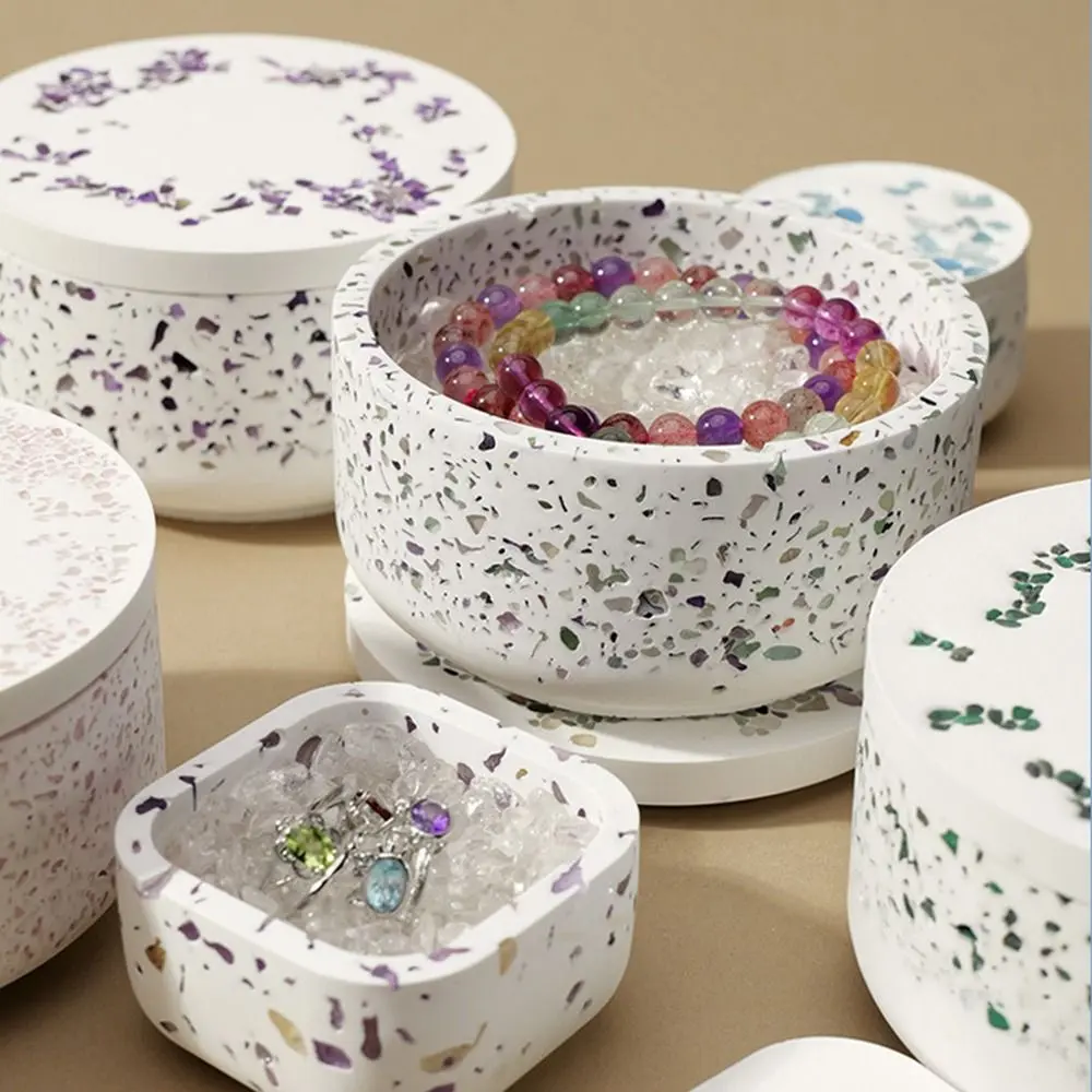 Creative Natural Crystal Round DIY Jewelry Storage Container with Lid Decorative Gypsum Degaussing Bowl Crystal Storage