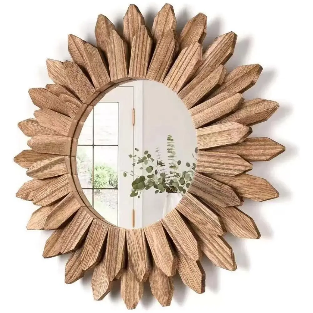 Wall Decor Wooden Farmhouse Decorative Mirror 12inch Rustic Wall Mirror Creative Wall Mounted Aesthetic Mirror Bedroom