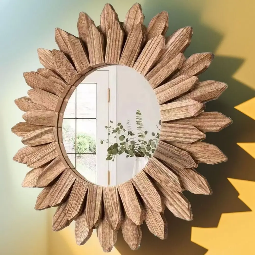 Wall Decor Wooden Farmhouse Decorative Mirror 12inch Rustic Wall Mirror Creative Wall Mounted Aesthetic Mirror Bedroom