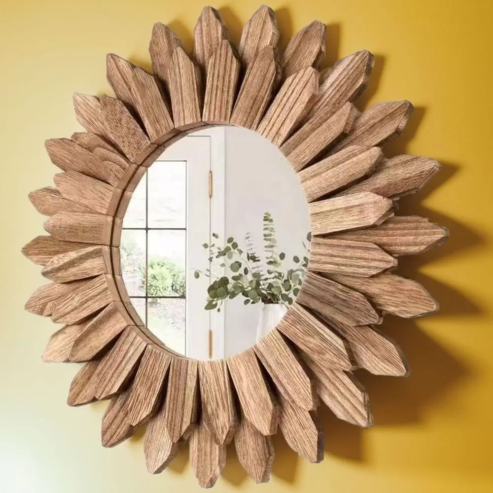Wall Decor Wooden Farmhouse Decorative Mirror 12inch Rustic Wall Mirror Creative Wall Mounted Aesthetic Mirror Bedroom