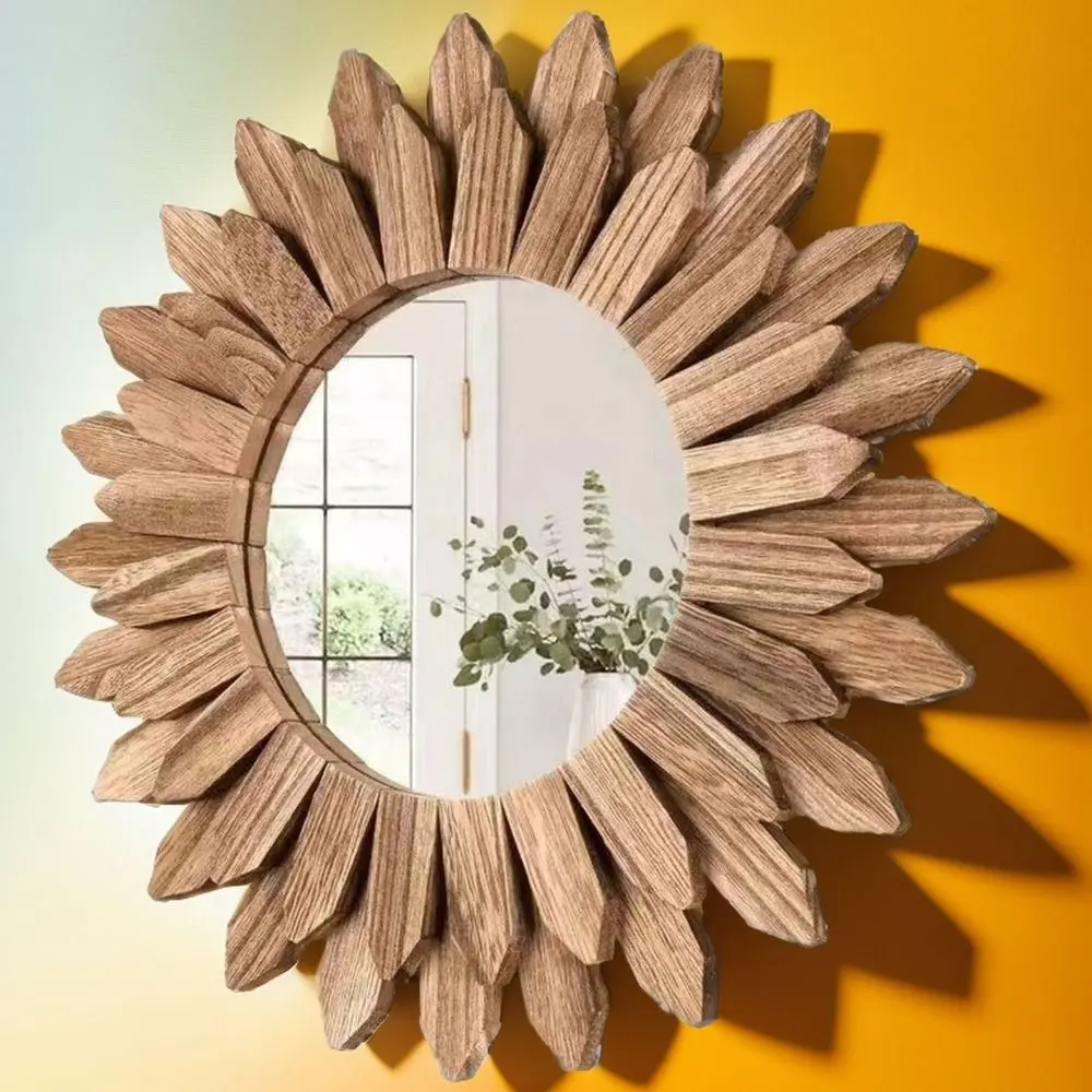 Wall Decor Wooden Farmhouse Decorative Mirror 12inch Rustic Wall Mirror Creative Wall Mounted Aesthetic Mirror Bedroom
