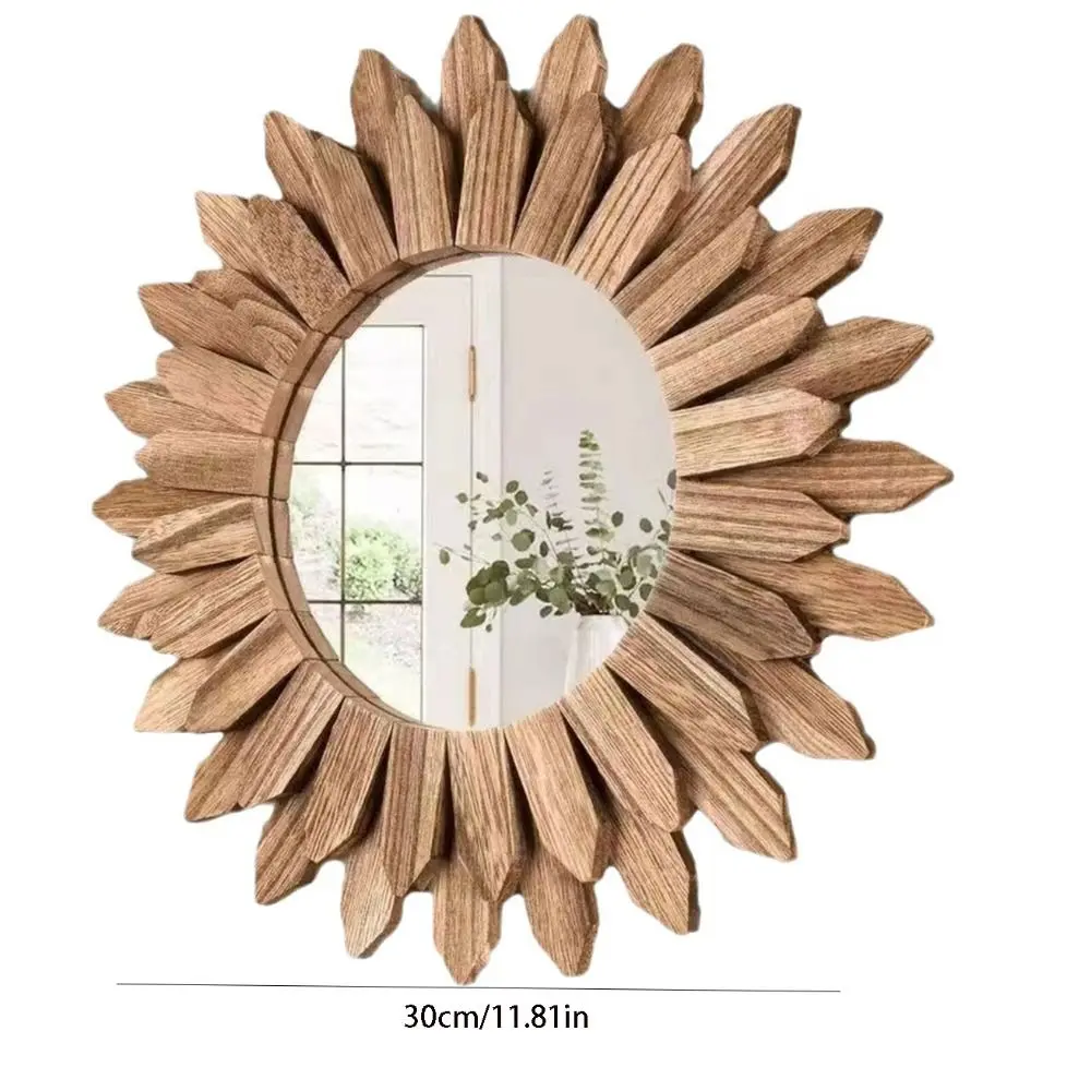 Wall Decor Wooden Farmhouse Decorative Mirror 12inch Rustic Wall Mirror Creative Wall Mounted Aesthetic Mirror Bedroom