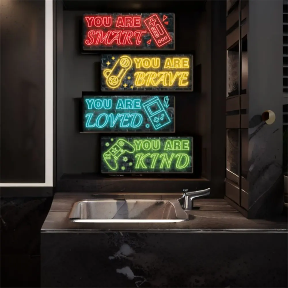 Durable Cartoon Neon Light Game Sign American Funny Game Console Wall Ornament E-sports Wooden Hanging Board For Boy