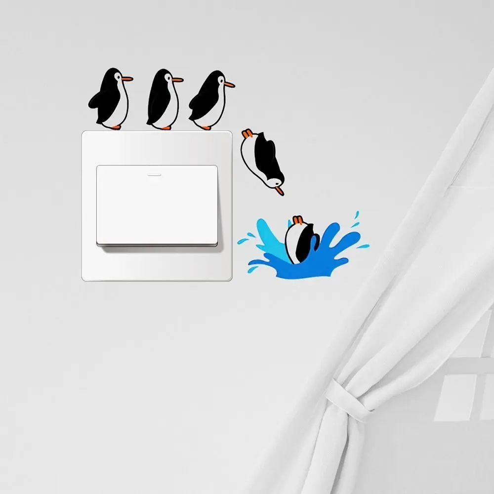 Vinyl Penguin Switch Stickers Cute Removable Penguin Diving Wallpaper Luxury Cartoon Wall Stickers Suitcase Water Bottle
