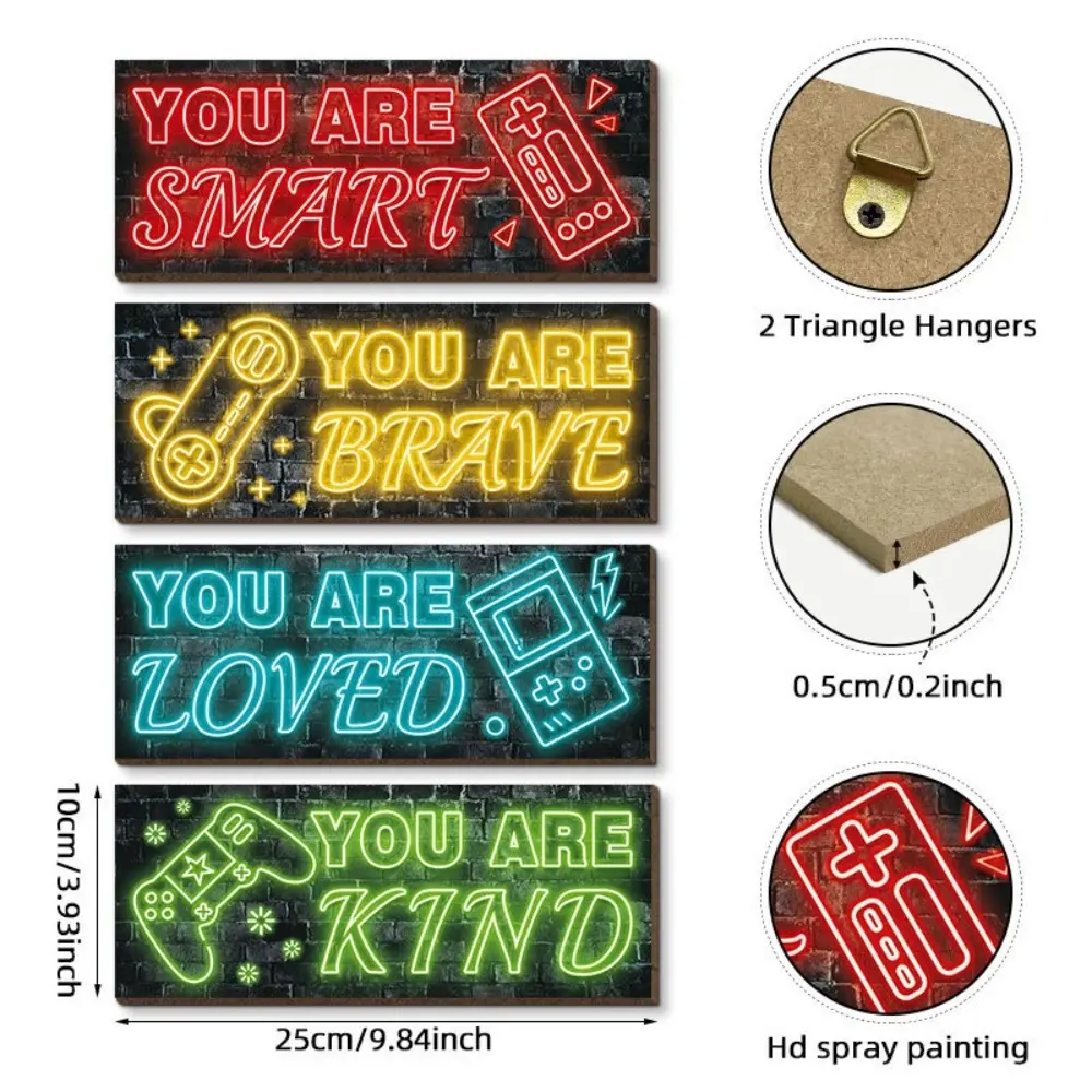 Durable Cartoon Neon Light Game Sign American Funny Game Console Wall Ornament E-sports Wooden Hanging Board For Boy