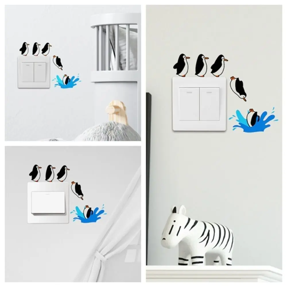 Vinyl Penguin Switch Stickers Cute Removable Penguin Diving Wallpaper Luxury Cartoon Wall Stickers Suitcase Water Bottle