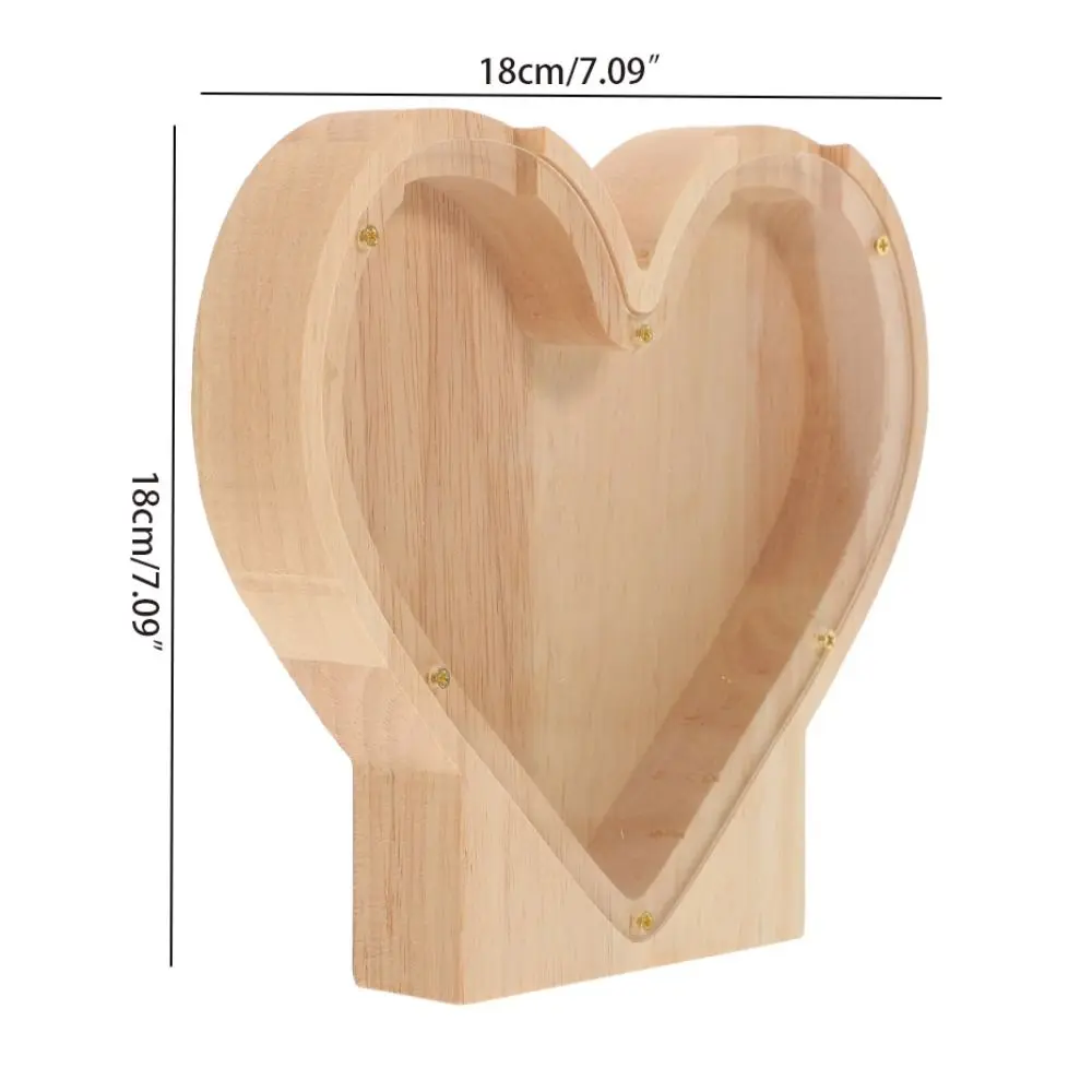 Practical Heart Shaped Heart-shaped Piggy Bank Clear Wooden Wooden Saving Box Fashion Wooden Crafts Ornament Children/Adult