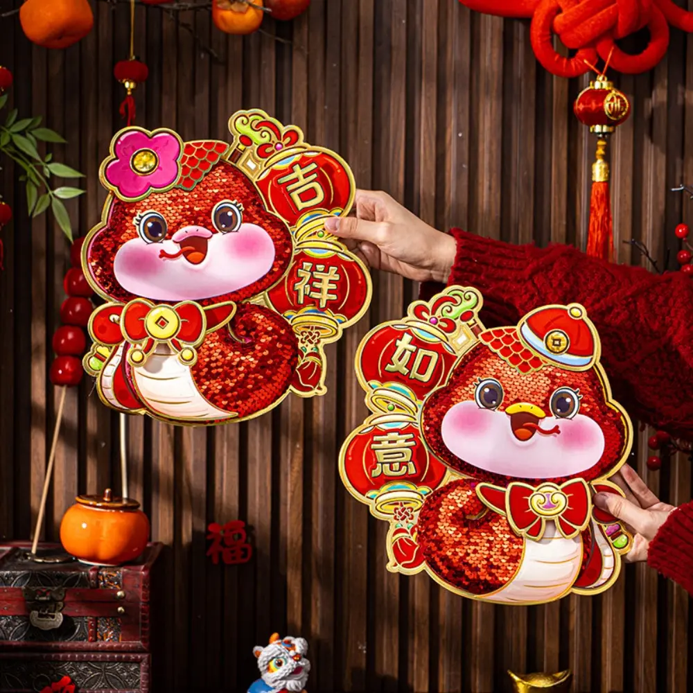 Happy New Year Cartoon New Year Door Sticker Chinese Style Felt Window Sticker Blessing 3D Fu Character Sticker Spring Festival