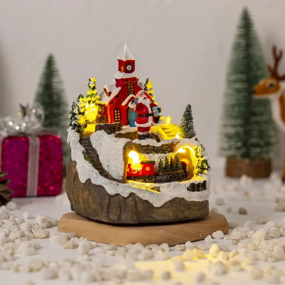 Fantastic Resin Christmas Luminous Music Box Easy to Use Vivid Snow House Music Box Exquisite Christmas Luminous House Kids