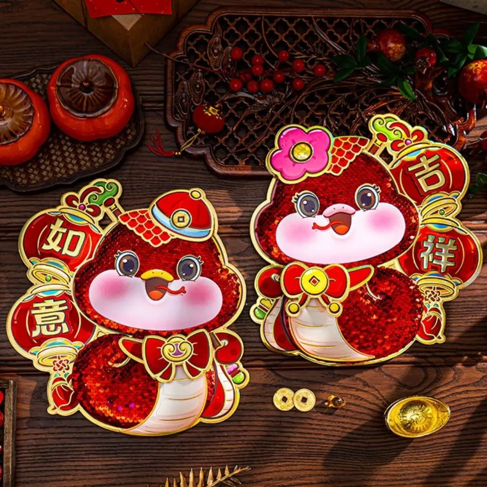 Happy New Year Cartoon New Year Door Sticker Chinese Style Felt Window Sticker Blessing 3D Fu Character Sticker Spring Festival