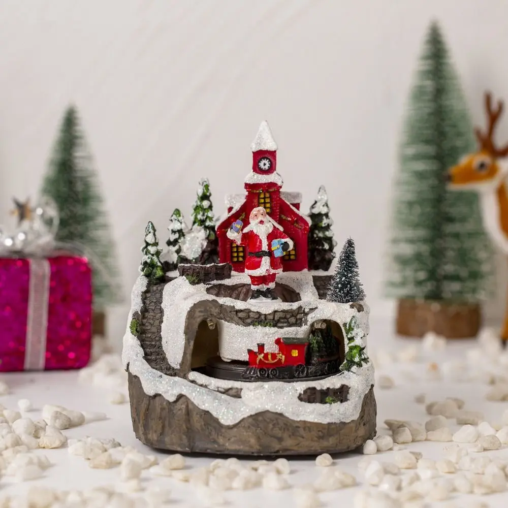 Fantastic Resin Christmas Luminous Music Box Easy to Use Vivid Snow House Music Box Exquisite Christmas Luminous House Kids