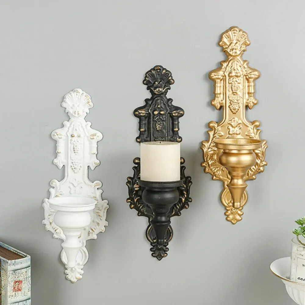 Romantic Decorative Wall Mounted Candle Holder Iron Art Carved Nordic Tealight Stand Vintage Metal Candlesticks Wedding Party