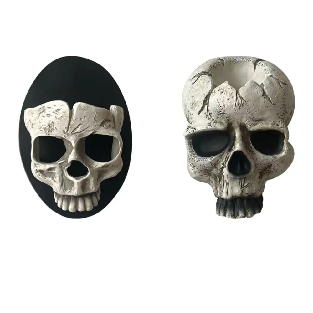 Reusable Gothic Halloween Skull Head Candle Holder Wall Mount Resin Skull Head Candlestick Scary Skull Head Wall Lamp Outdoor